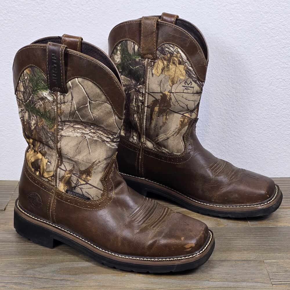 Justin: Men's Size 9EE Stampede Trekker Camo Waterproof Work Boots SE4676